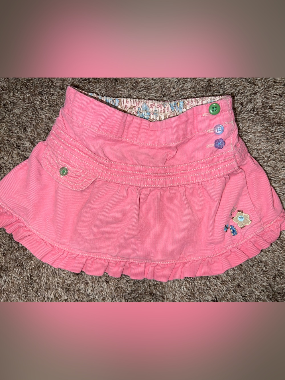 Genuine Kids Oshkosh Baby Girl 18m Pink Y2K Ruffle Skort Corduroy Button